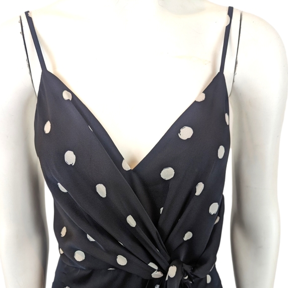 Shona Joy Avery Knot Front Mini Dress Womens 6 Black White Polka Dot Sleeveless - Picture 4 of 13